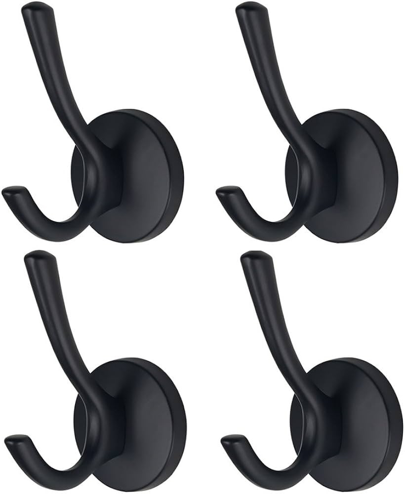 Mellewell 4 Pack Double Robe Hook Heavy Duty Towel Coat Hooks 4-1/5'' Wall Mounted in Matte Black... | Amazon (US)
