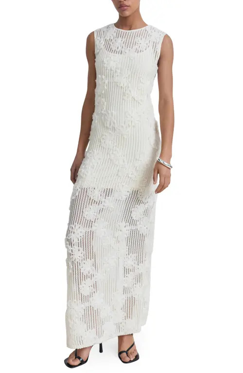 MANGO Floral Appliqué Open Stitch Dress in Ecru at Nordstrom, Size 4 | Nordstrom