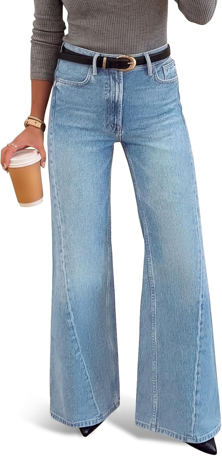 Saodimallsu Womens High Waisted Flare Jeans Stretchy Wide Leg Denim Pants | Amazon (US)