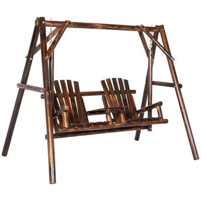 Wooden Porch Swing with Stand, 2-Seat Patio Swing Chair with Center Table, for Garden, Poolside | Target