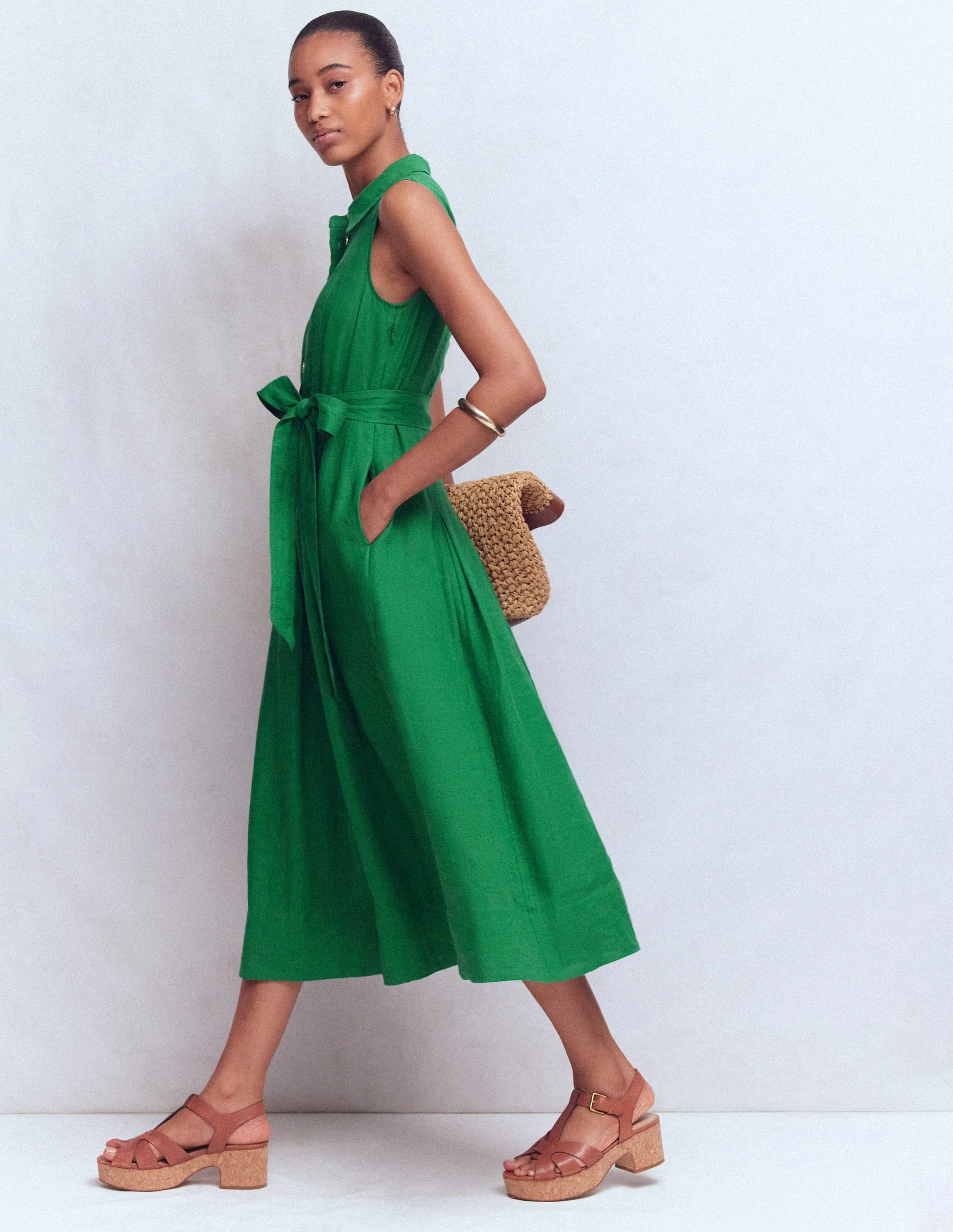 Belinda Linen Shirt Dress-Fresh Green | Boden UK