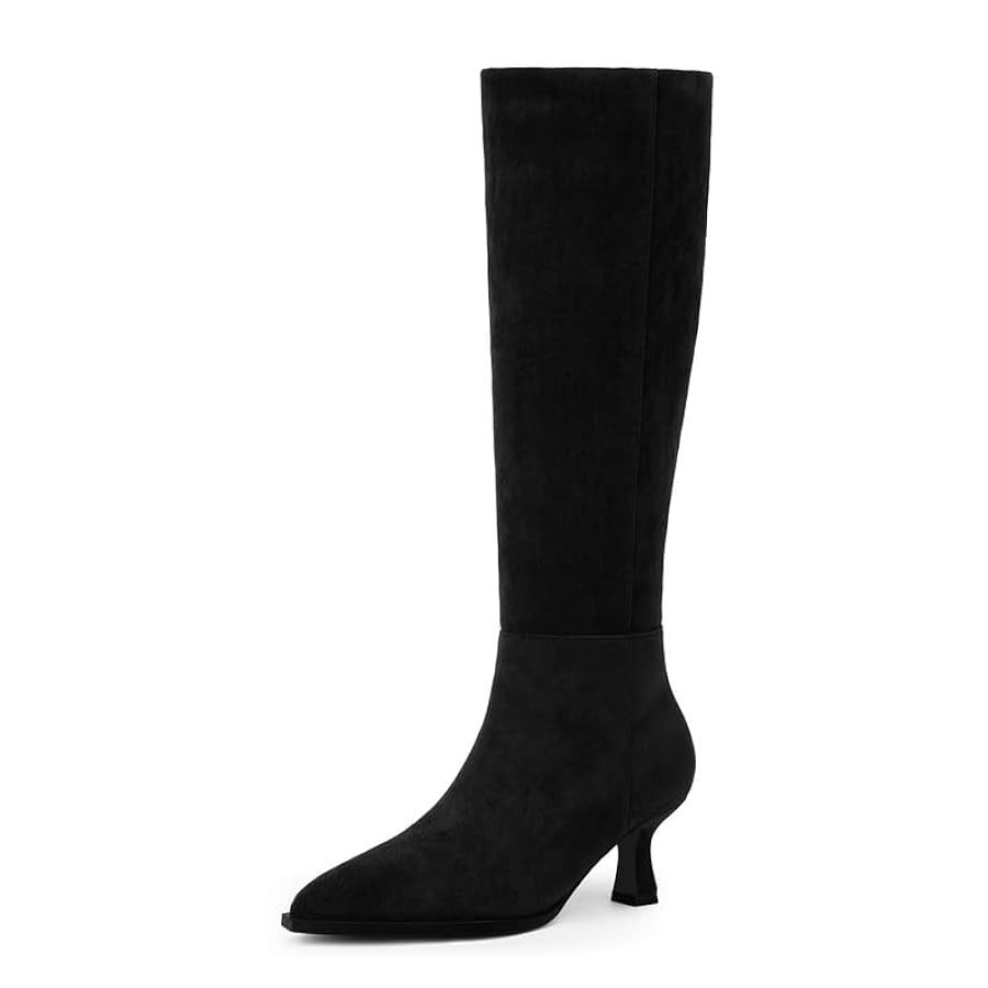 Modatope Knee High Boots Kitten Low Heel Faux Leather Pointed Toe Side Zipper Fall Long Tall Boot... | Amazon (US)