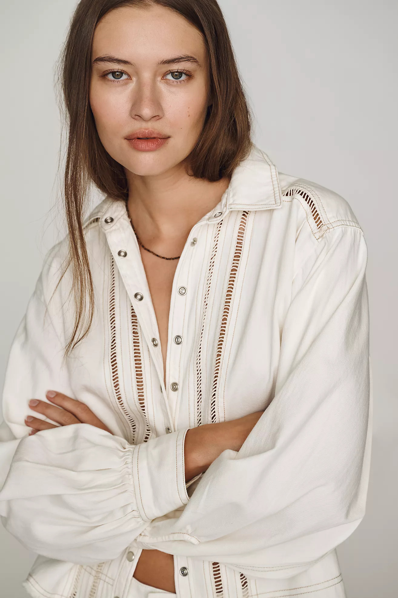 Pilcro Cotton Lace Buttondown Shirt | Anthropologie (US)