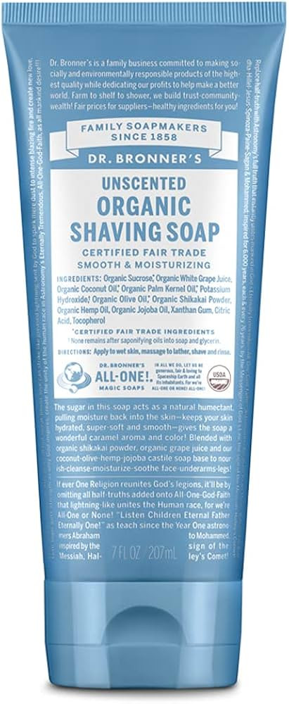 Dr. Bronner's - Organic Shaving Soap (Unscented, 7 Ounce) - Certified Organic, Sugar and Shikakai... | Amazon (US)