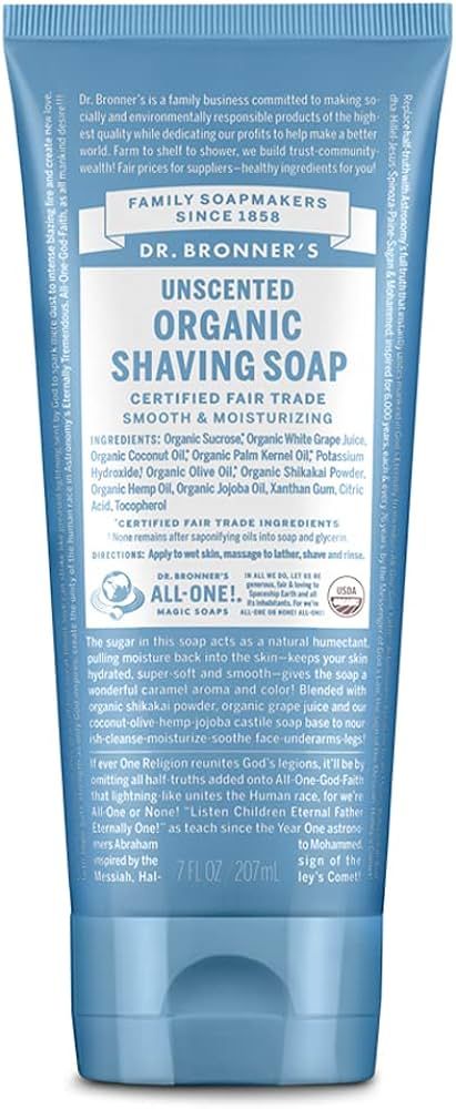 Dr. Bronner's - Organic Shaving Soap (Unscented, 7 Ounce) - Certified Organic, Sugar and Shikakai... | Amazon (US)