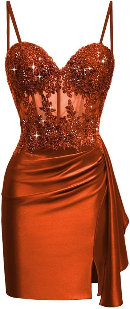 Lace Satin Homecoming Dresses Short for Teens 2025 Mini Bodycon Prom Cocktail Party Gown for Wome... | Amazon (US)