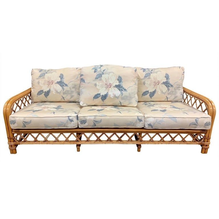 Mid Century Ficks Reed John Wisner Bamboo Rattan Sofa | 1stDibs