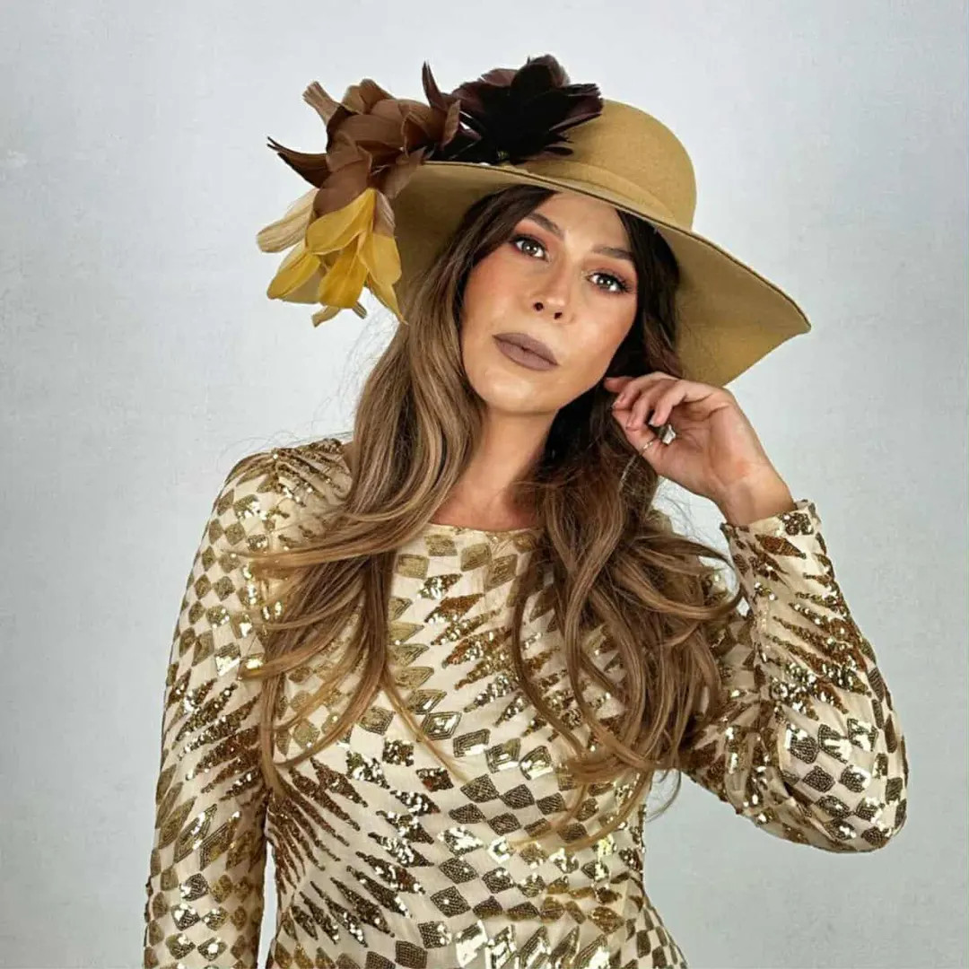 Brown Ombré Feather and Tan Felt Floppy Hat Boho Festival Hat Vintage Style Hat Derby Race Day H... | Etsy (US)