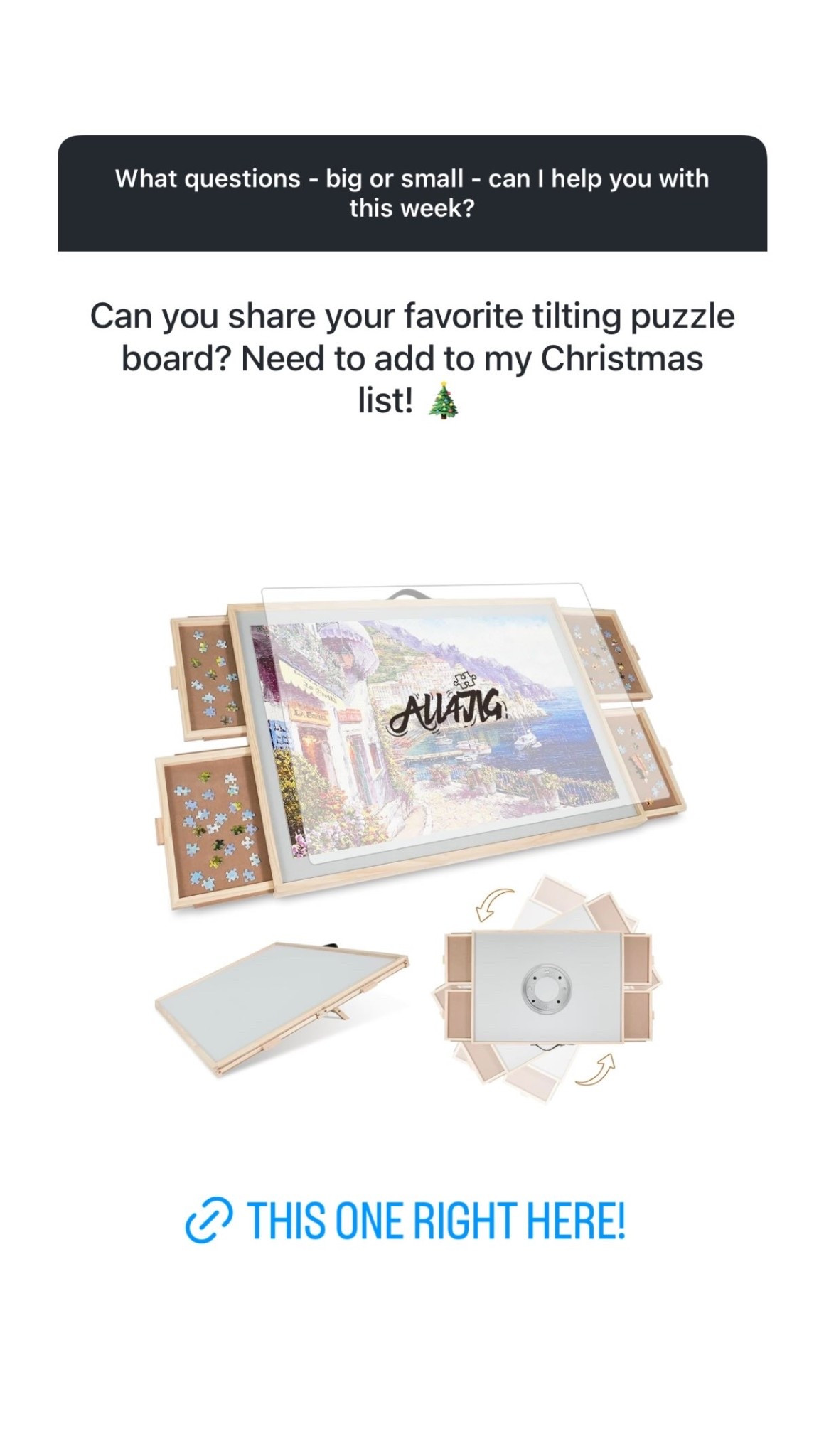 I never thought I needed a puzzle board - but it’s been life changing!
And if you can swing it, the rotating and tilting really help with neck strain. Perfect for gifting this upcoming holiday season.

#LTKHome