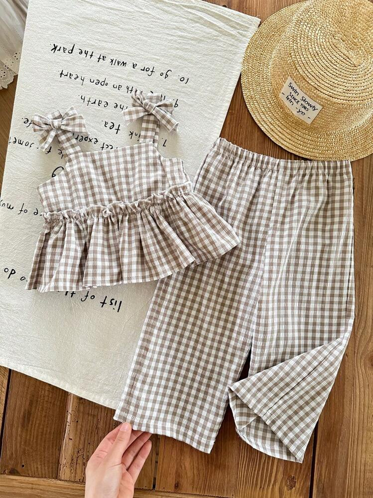 SHEIN LMoss Kids LMoss Baby Girls Summer Cute Striped Camisole And Elastic Waist Pants 2 Pieces S... | SHEIN