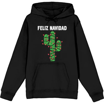 Feliz Navidad Christmas Cactus Adult Black Long Sleeve Hoodie-XS | Target