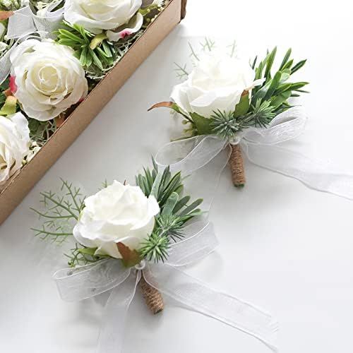 Floroom Set of 6 Ivory Rose Boutonnieres for Best Men Groom Groomsmen White Wedding Prom | Amazon (US)