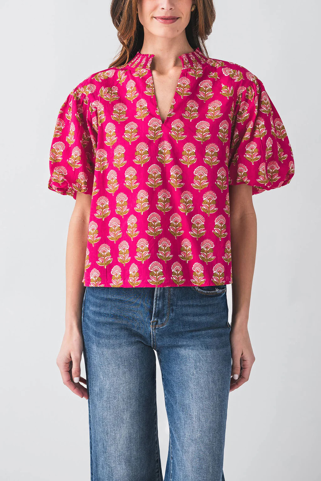 THML Scottie Puff Sleeve Flower Print Top | Social Threads