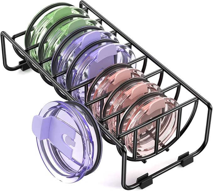 Tumbler Lid Organizer, Metal Cup Lid Holder Water Bottle Lid Organizer for Kitchen Cabinet, Space... | Amazon (US)