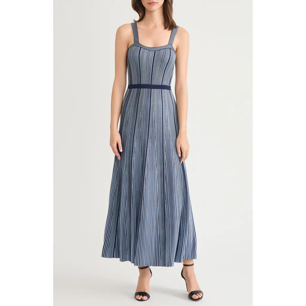 Misook x Lani Lynn Stripe Knit Dress in Moonlit Navy/Blue Frost at Nordstrom, Size Medium | Nordstrom