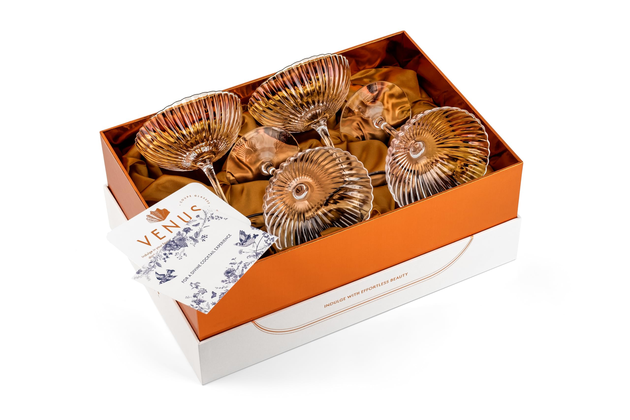 Venus Seashell Coupe Cocktail Glasses | Set of 4 | 8 oz Crystal Ribbed Champagne Saucers for Drin... | Amazon (US)