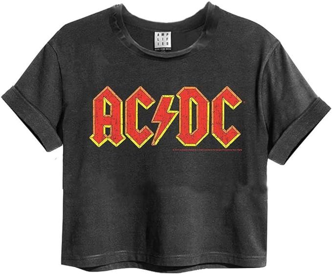 Womens/Ladies AC/DC Logo Crop Top (L) (Charcoal) | Amazon (US)