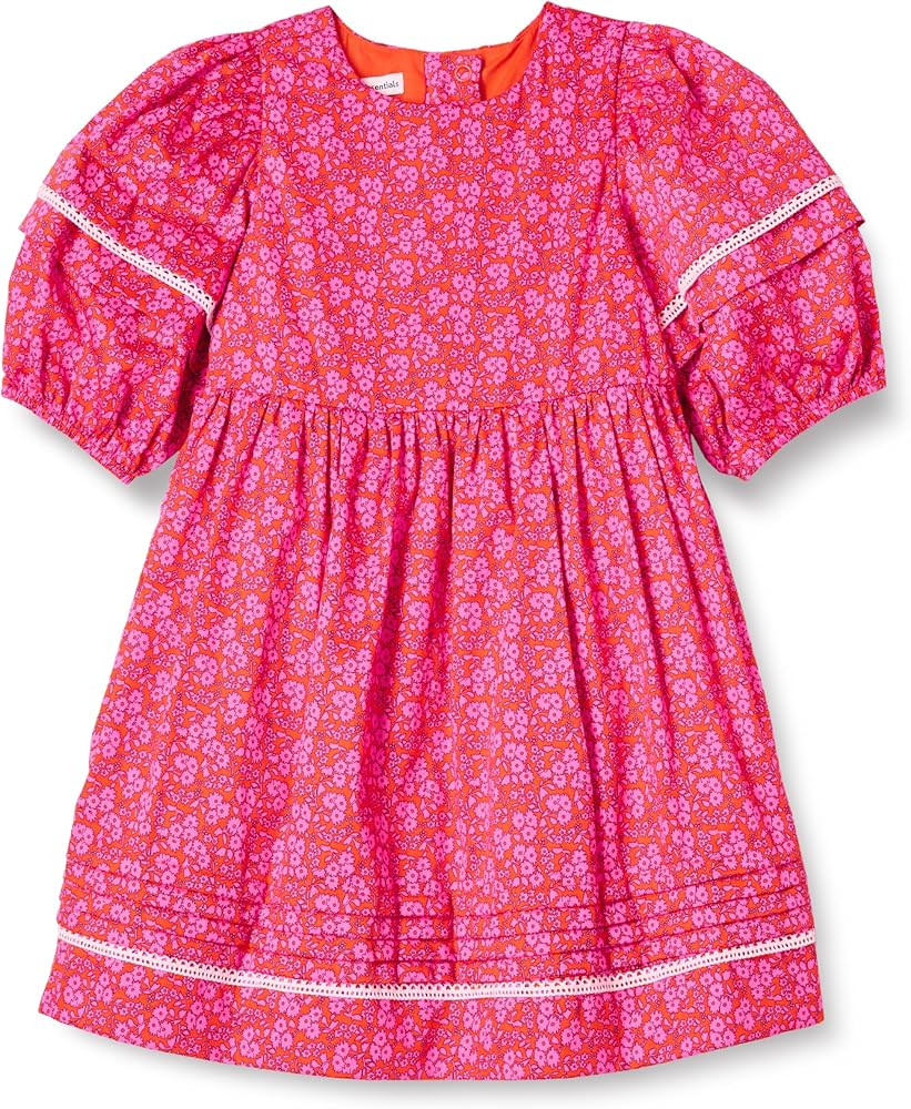 Amazon Essentials Girls and Toddlers' 100% Cotton Puff-Sleeve Fit & Flare Dress | Amazon (US)