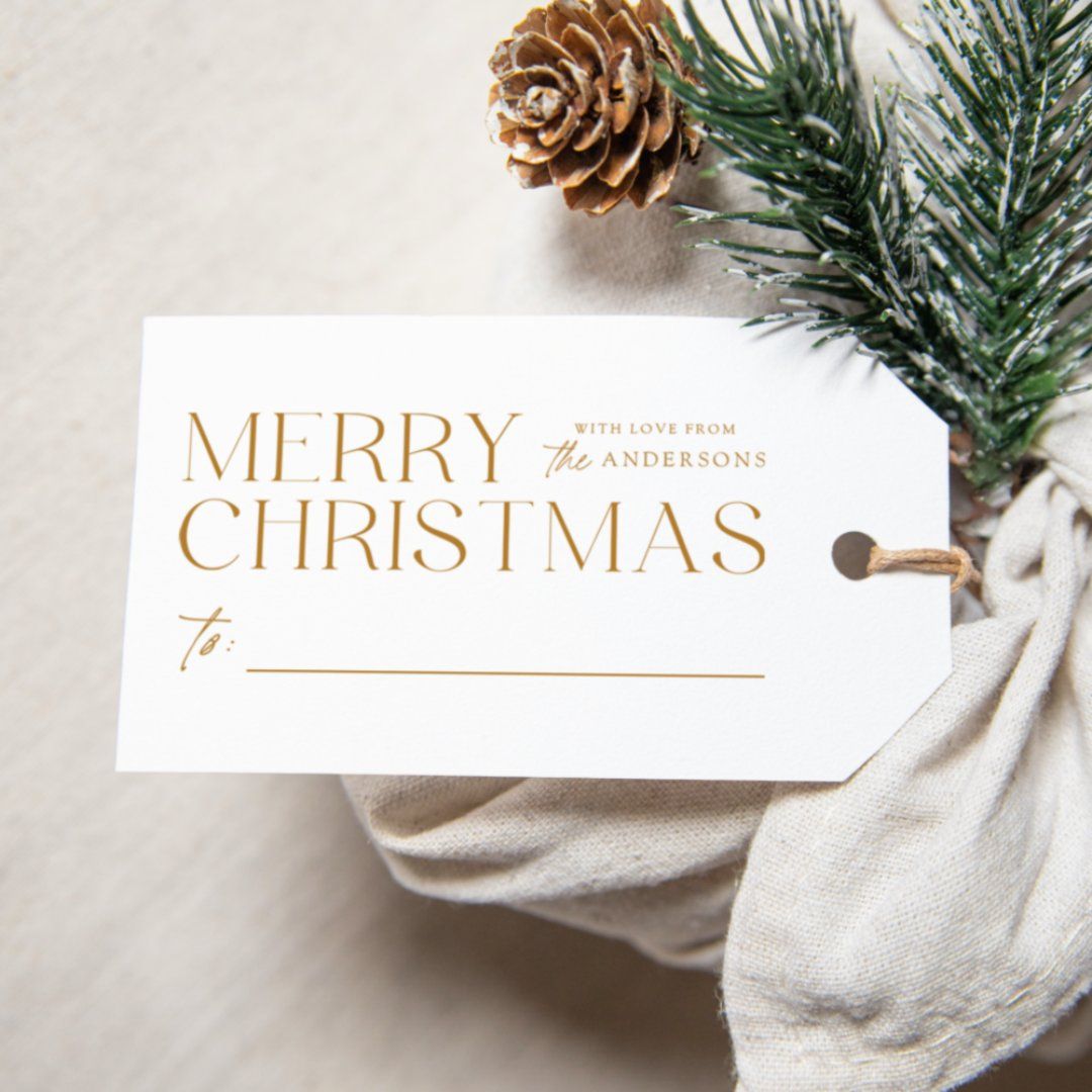 Modern Merry Christmas Gold Gift Tags | Zazzle | Zazzle