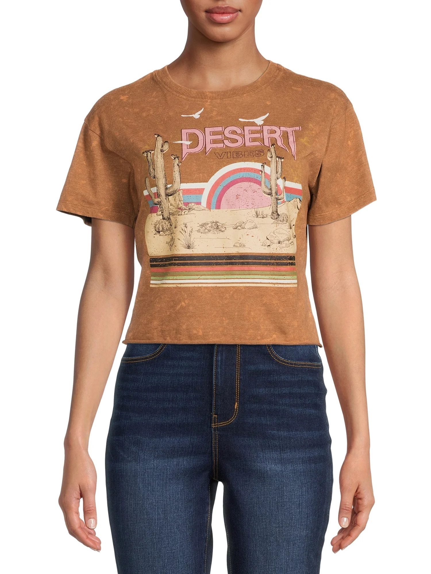 No Boundaries Juniors' Washed Graphic Print Tee - Walmart.com | Walmart (US)