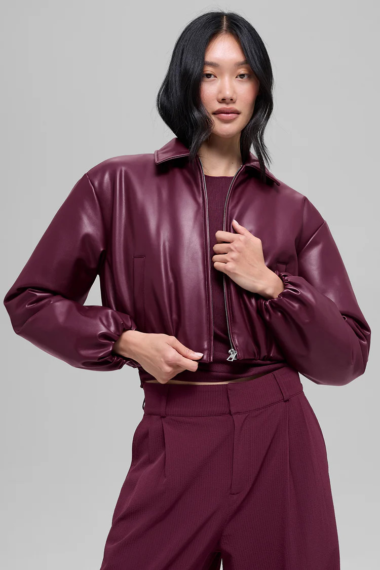 Faux Leather Cropped Premier Bomber | Alo Yoga (US)