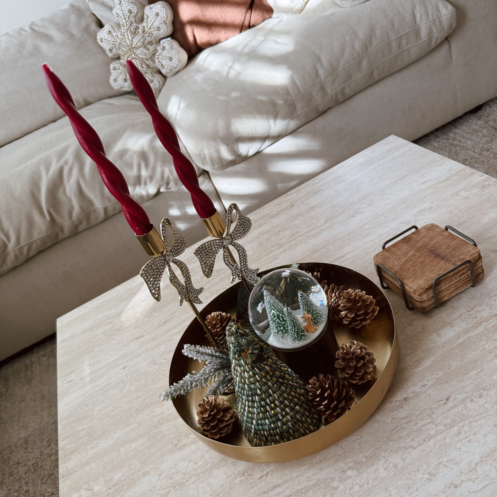 Christmas decor, red candles, snow globe, candle holder, pine cones, winter decor, holiday decor  

#LTKSeasonal #LTKHoliday #LTKHome