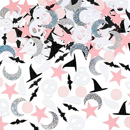 200Pcs Halloween Bat Ghost Confetti- Pink Black Halloween Party Decorations,Halloween Table Decor... | Amazon (US)