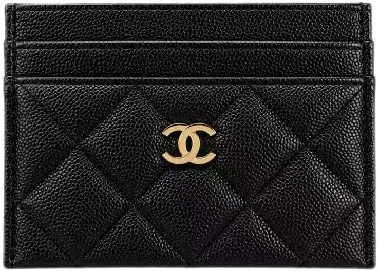 Quilted Caviar Leather Card Holder in Black with Gold Hardware | Amazon (US)