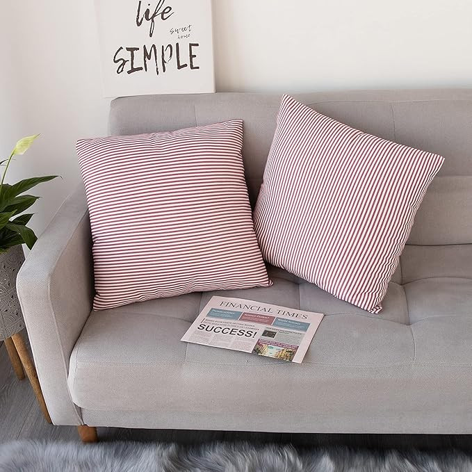 SHANLUO Christmas Farmhouse Striped Fall Throw Pillow Covers Decorative Ticking Stripe Soft Cushi... | Amazon (US)