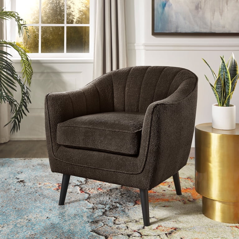 Weston Home Rhyl Mid-Century Modern Channel-Tufted Accent Chair, Dark Chocolate - Walmart.com | Walmart (US)