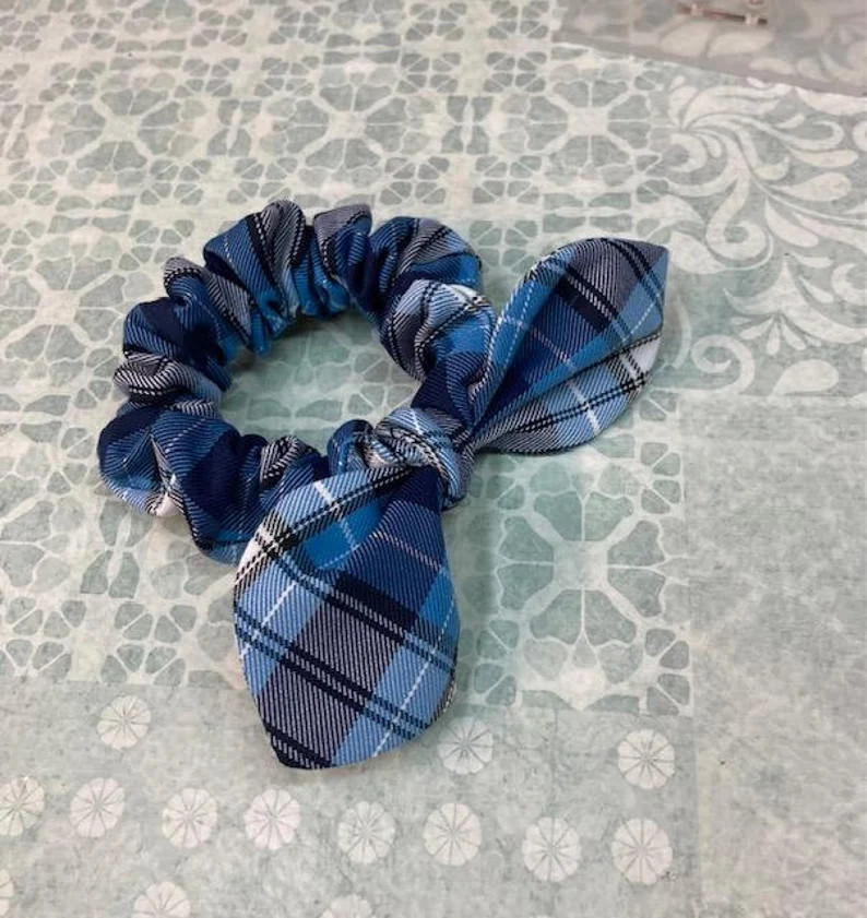 Plaid Bunny Ear Scrunchie - Navy & White School Uniform | Etsy (Global)