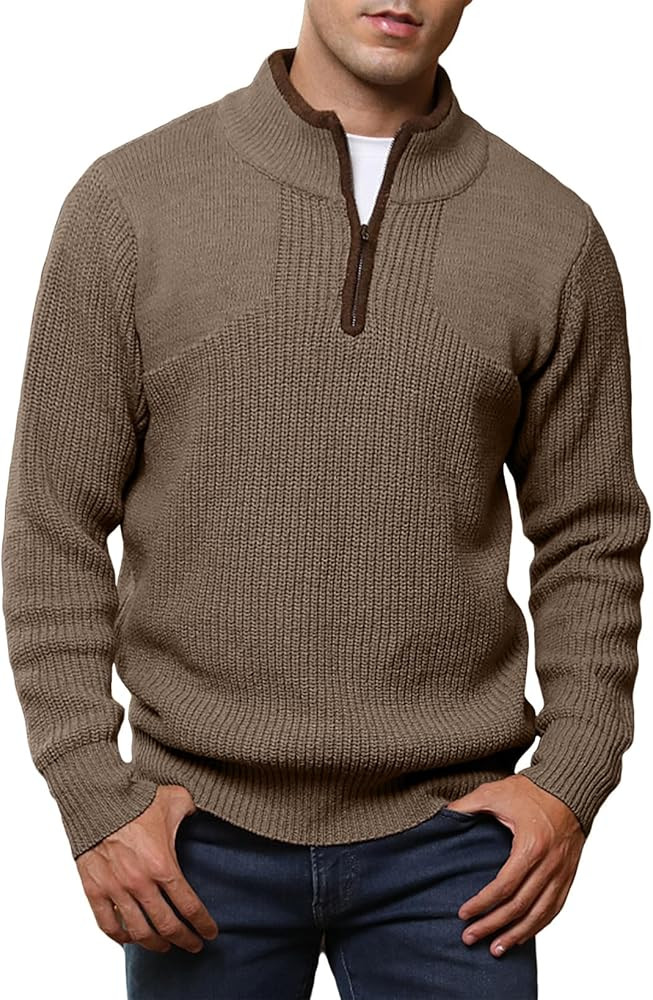 JMIERR Mens Quarter Zip Sweater Lightweight Mock Neck Casual Long Sleeve Knitted Solid Pullover S... | Amazon (US)