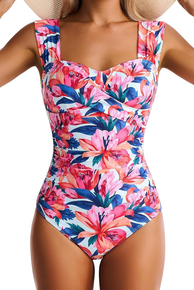 Womens One Piece Swimsuits Tummy Control Bathing Suits Modest Full Coverage Swimsuit Wide Straps ... | Amazon (US)