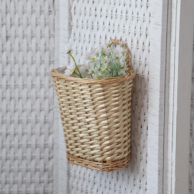 Wall Hanging Basket, Woven Wicker Plant Basket for Door Porch Garden Farmhouse Kitchen | Amazon (US)