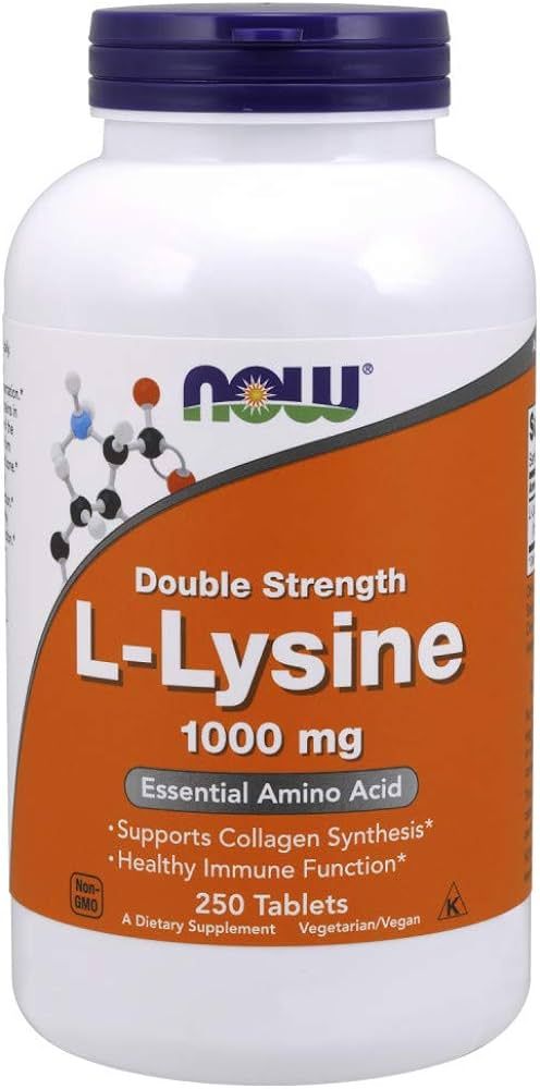 NOW Supplements, L-Lysine (L-Lysine Hydrochloride) 1,000 mg, Double Strength, Amino Acid, 250 Tab... | Amazon (US)