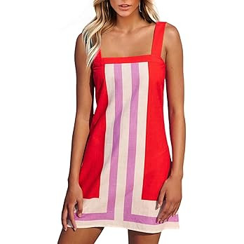 Fiona Jolin Women's Striped Mini Dress Boho Shoulder Strap Sundress Summer Cover Up Dress for Bea... | Amazon (US)