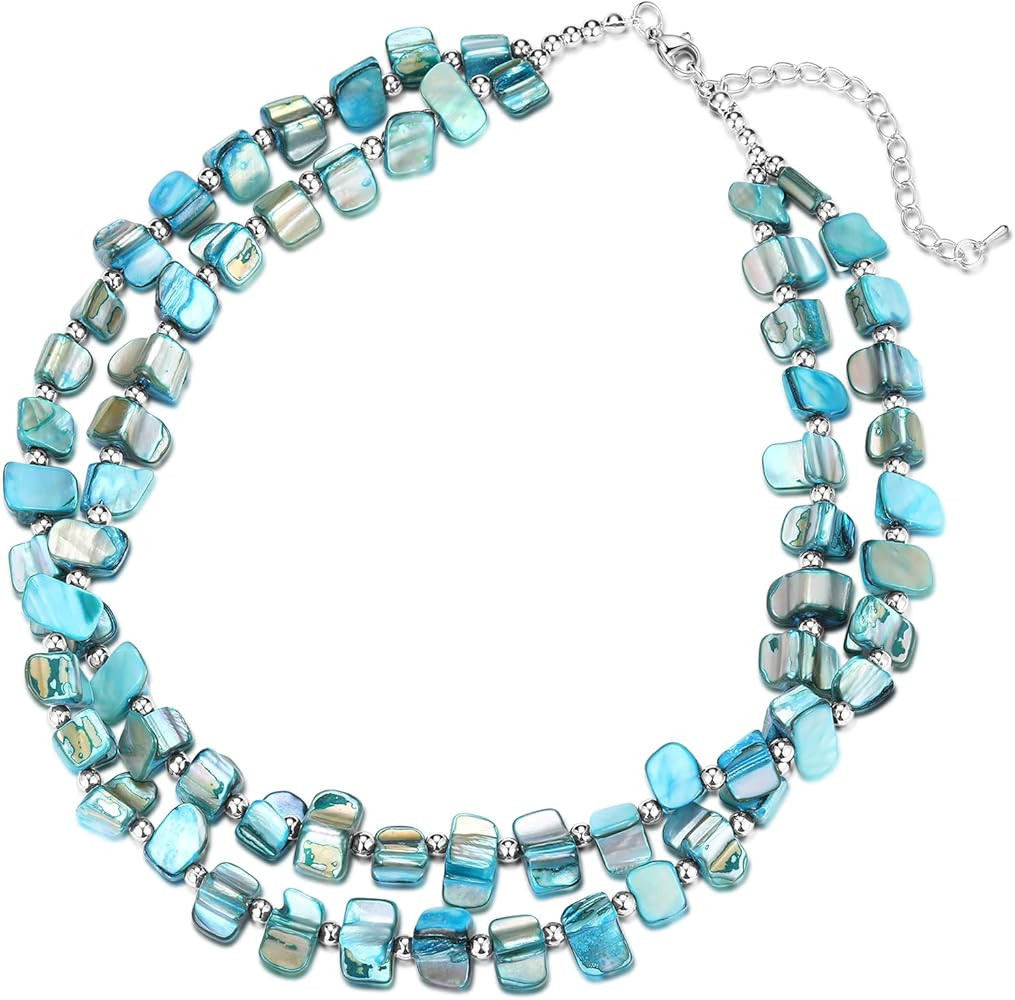 BULINLIN Boho Layered Shell Beaded Necklaces Handmade Colored Bead Choker Necklace Holiday Style ... | Amazon (US)