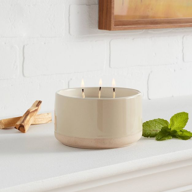 15oz Ceramic 3-Wick Candle Ashwood & Palo Santo Tan - Threshold™ | Target