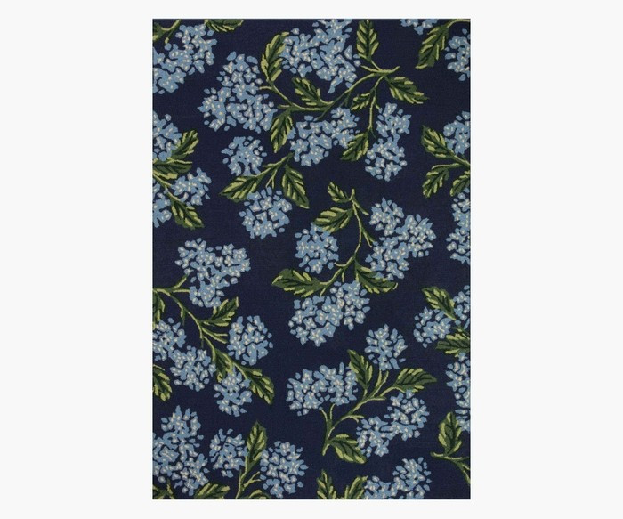 Joie Hydrangea Navy Wool-Hooked Rug | Rifle Paper Co. | Rifle Paper Co.