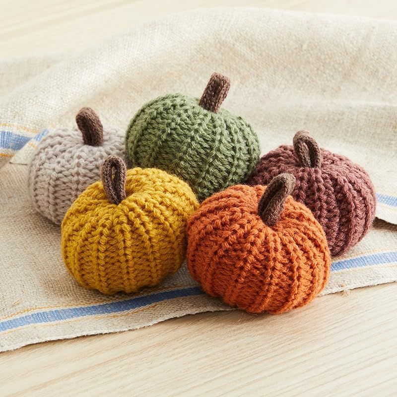 Mini knit pumpkins set of 5, hygge decor, cozy gifts for women, autumn bowl fillers fall farmhous... | Amazon (US)