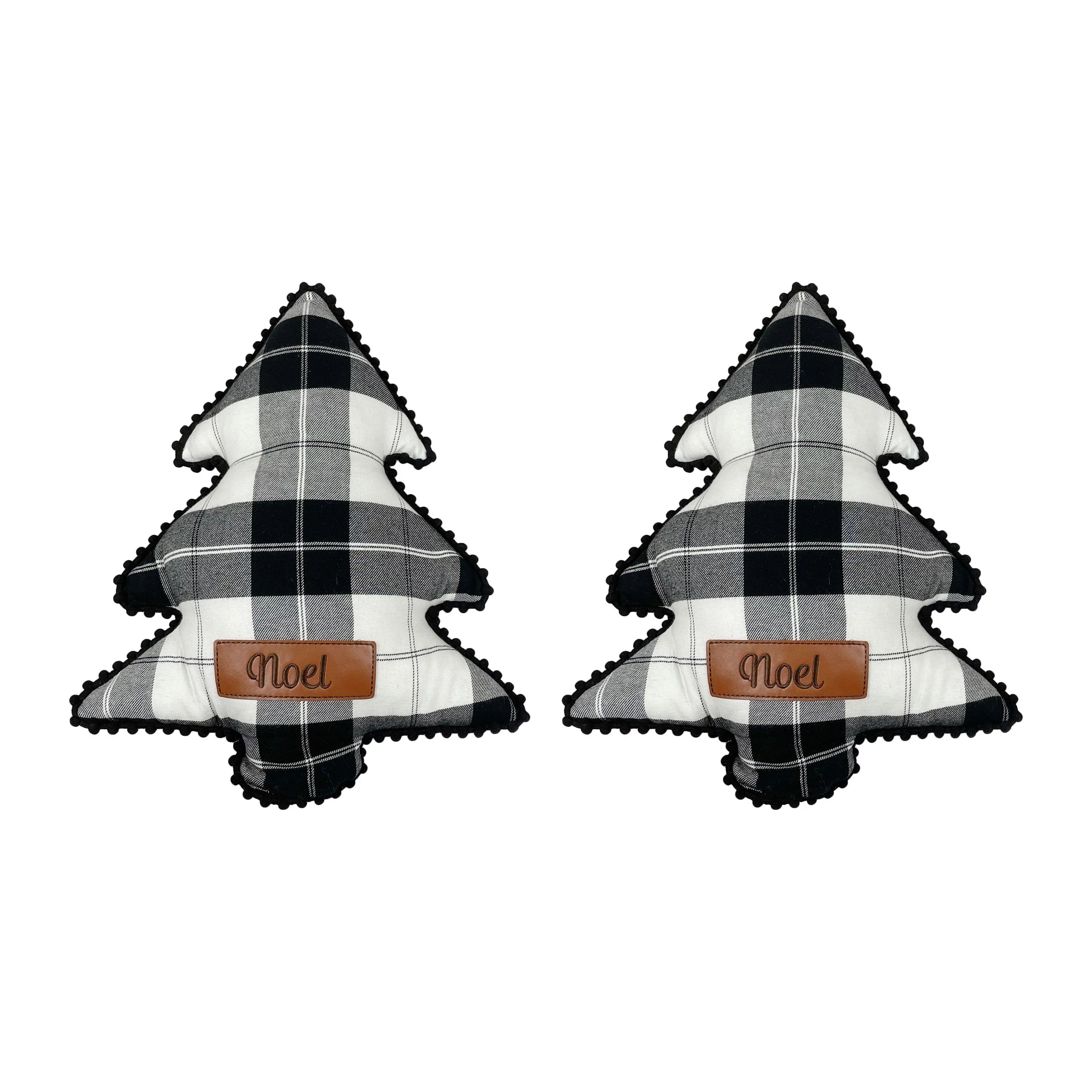 Holiday Time Tree Shaped Christmas Decorative Pillow, Black and White Plaid, 2 Count per Pack | Walmart (US)