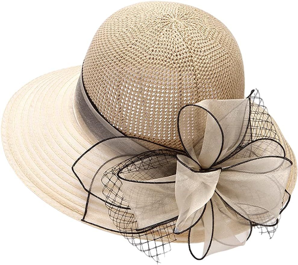 Women Organza Kentucky Derby Hat Fascinators Bucket Bowler Hat for Tea Party Bridal Wedding Churc... | Amazon (US)