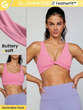GLOWMODE FeatherFit™ Knot Reversible Sports Bra Light Support | SHEIN