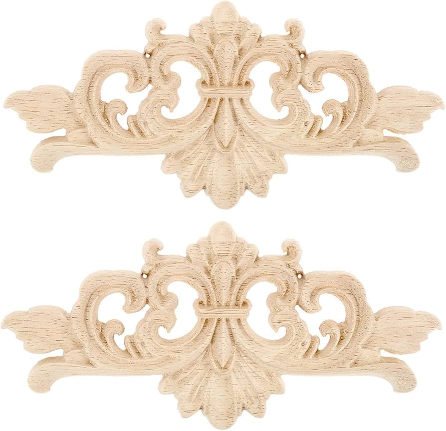 2Pcs Carved Furniture Appliques Onlays, 16x7cm/6.30"x2.76", Wooden Decal Corner Frame Decorative ... | Amazon (US)