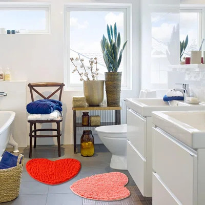 2 Pack Valentine's Day Heart Shaped Rug Love Decorative Floor Mat Heart Shag Shower Mat Non-Slip Washable Doormat Entrance Welcome Mat Carpet For Home | Wayfair North America