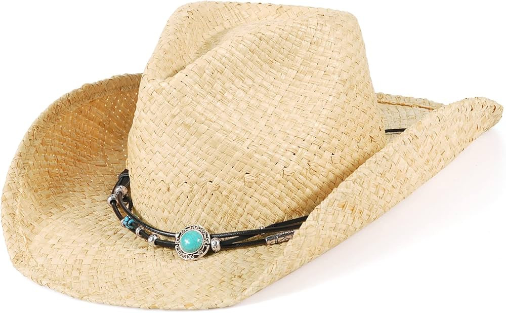 Men & Women's Woven Straw Cowboy Hat Western Outback Hat Shapeable Wide Brim Cowgirl Hat Straw Su... | Amazon (US)