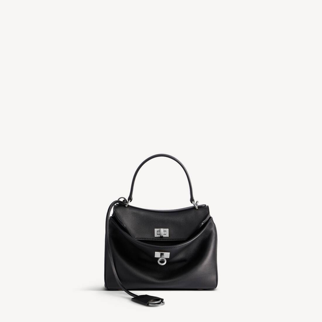 Rodeo Handbag Mini in black smooth calfskin, aged-silver hardware | Balenciaga
