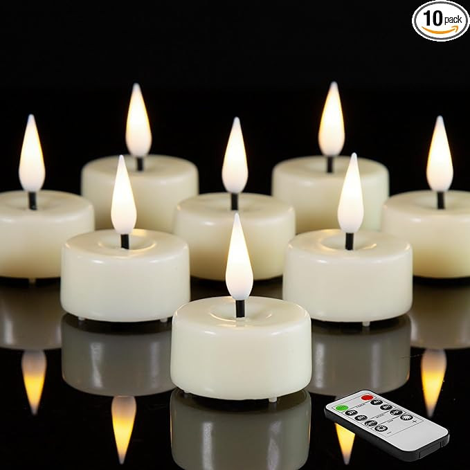 Eywamage Ivory Flameless Wax Tealights with Remote Batteries, Flickering Realistic LED Tea Votive... | Amazon (US)