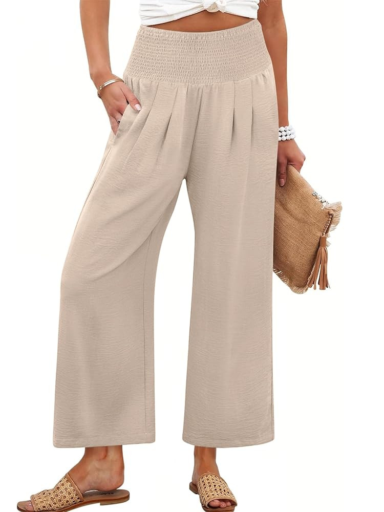 ANRABESS Womens Pants Wide Leg High Waisted Palazzo Pants Summer Flowy Beach Lounge Casual Trouse... | Amazon (US)