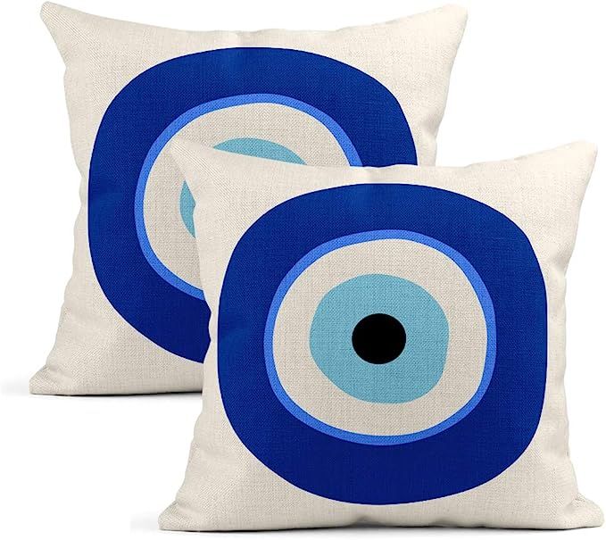 Sayakki Set of 2 Throw Pillow Covers 18 X 18 Inch Greek Evil Eye Symbol Protection White Cushion ... | Amazon (US)